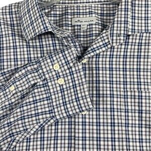 Men's Peter Millar Multi-Tone Blue & Brown Plaid Long Sleeve Button DN 2XLT 0013